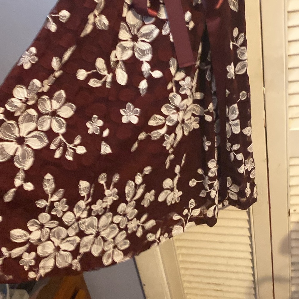 Candalite Floral Dress with Sheer Overlay and Sash Belt - Picture 2 of 5